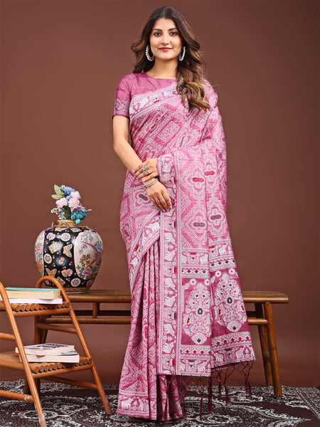 Astita Graceful Pink Printed Saree - A Symphony of Culture and Feminine Charm - Distacart