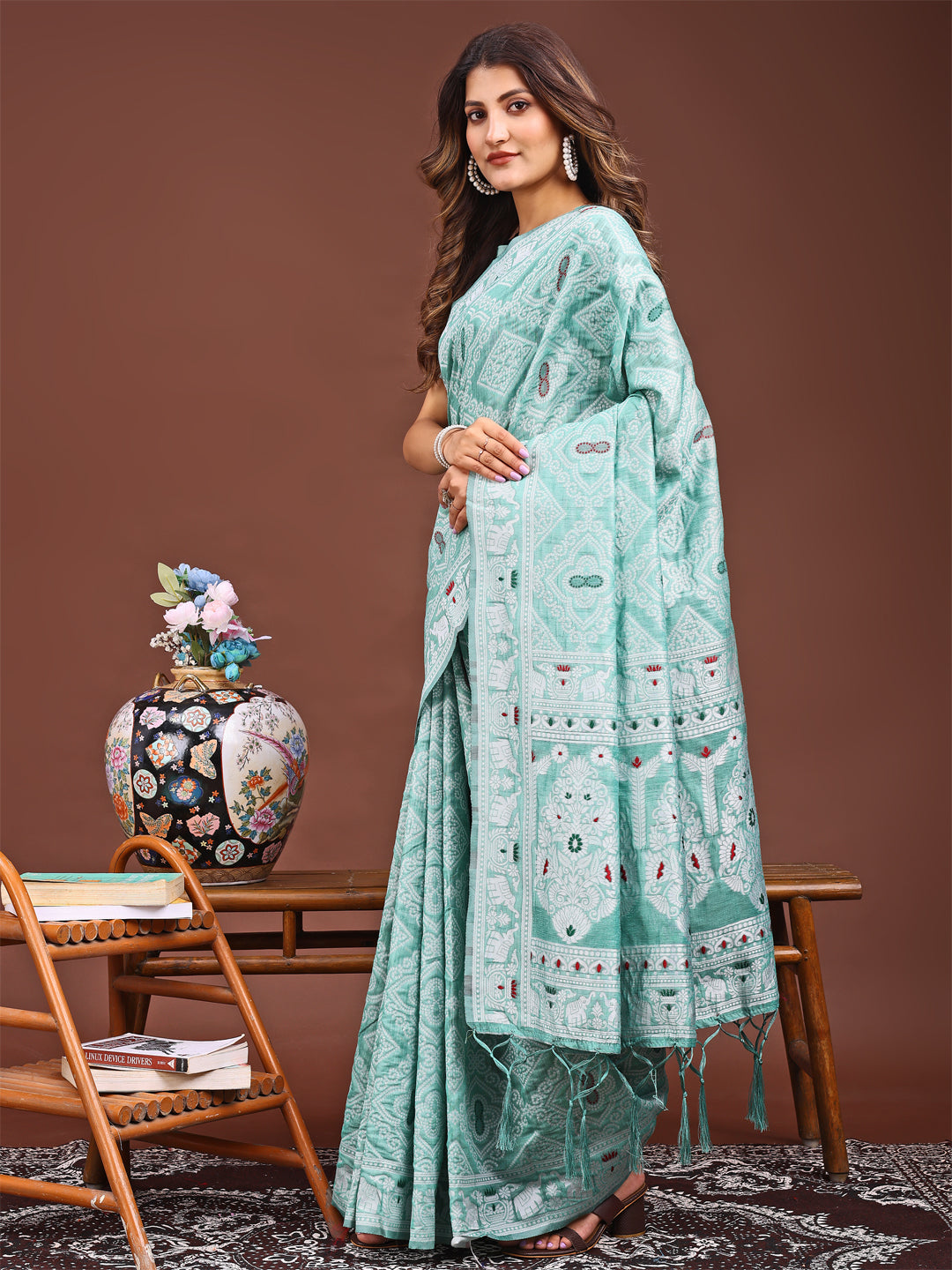 Astita Graceful Sea Green Printed Saree - A Symphony of Culture and Feminine Charm - Distacart
