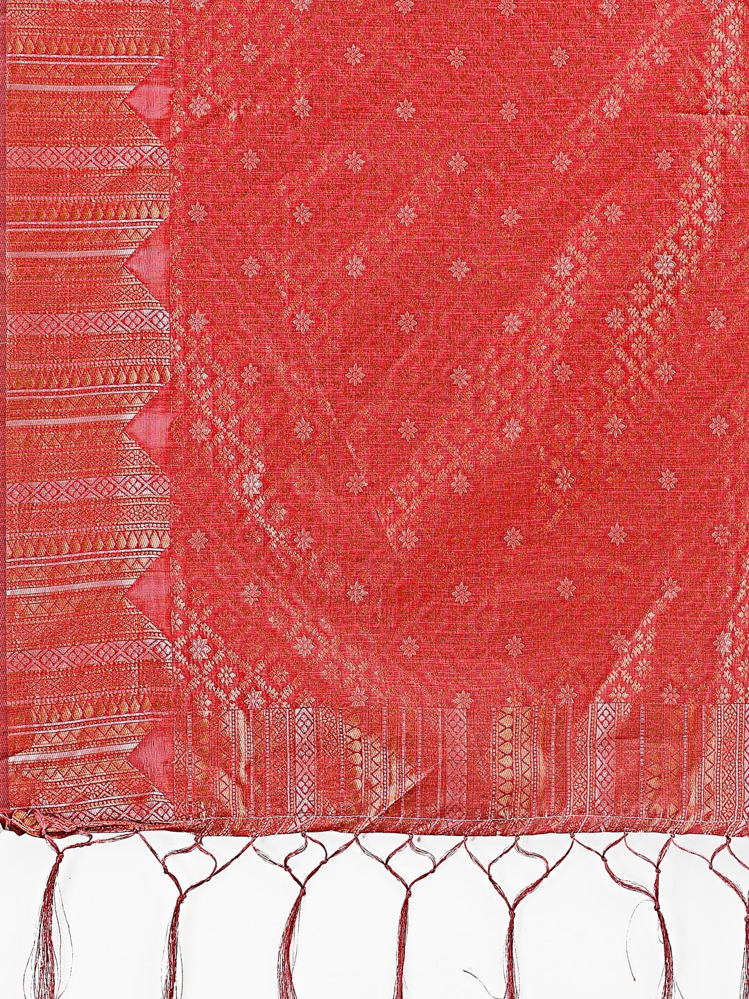 Astita Red Linen Cotton Saree with Woven Geometric Zari Motifs - Elegant Festive Wear for Women - Distacart
