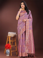 Thumbnail for Astita Purple Linen Cotton Saree with Woven Geometric Zari Motifs - Elegant Festive Wear for Women - Distacart