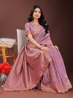 Thumbnail for Astita Purple Linen Cotton Saree with Woven Geometric Zari Motifs - Elegant Festive Wear for Women - Distacart