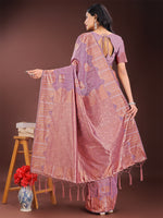 Thumbnail for Astita Purple Linen Cotton Saree with Woven Geometric Zari Motifs - Elegant Festive Wear for Women - Distacart