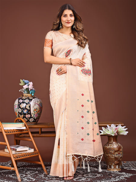 Astita Elegant Cream Woven Work Saree - A Whiff of Tradition Wrapped in Grace - Distacart