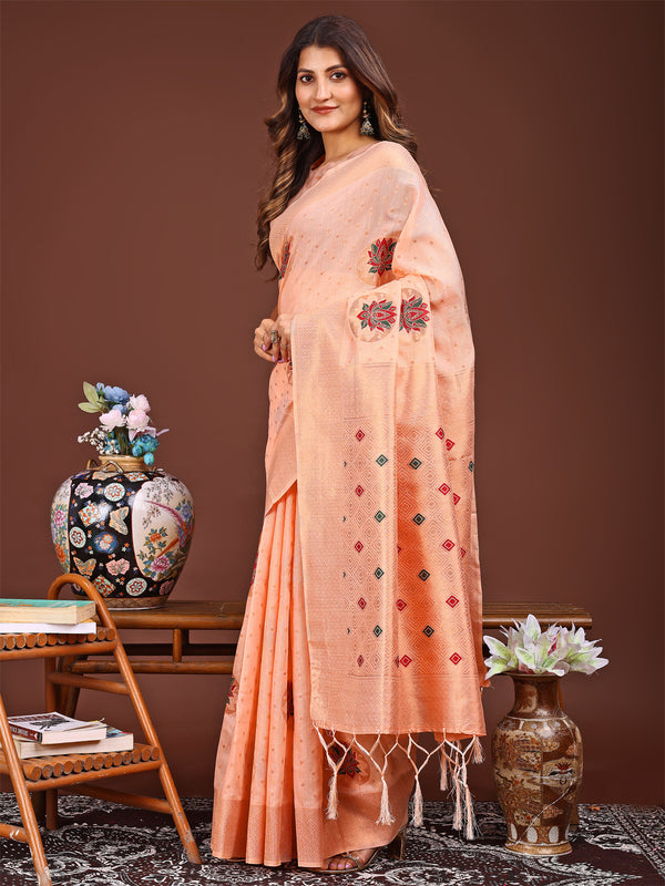 Astita Elegant Peach Woven Work Saree - A Whiff of Tradition Wrapped in Grace - Distacart