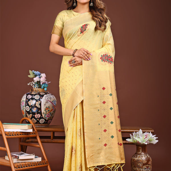 Astita Elegant Yellow Woven Work Saree - A Whiff of Tradition Wrapped in Grace - Distacart