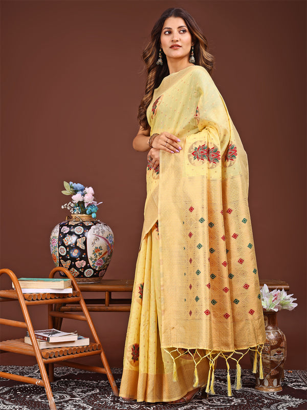 Astita Elegant Yellow Woven Work Saree - A Whiff of Tradition Wrapped in Grace - Distacart