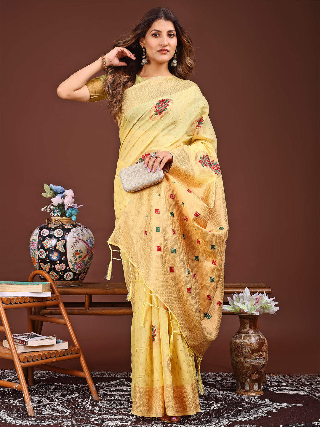 Astita Elegant Yellow Woven Work Saree - A Whiff of Tradition Wrapped in Grace - Distacart