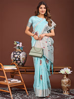 Thumbnail for Astita Elegant Sky Blue Woven Work Saree - A Whiff of Tradition Wrapped in Grace - Distacart