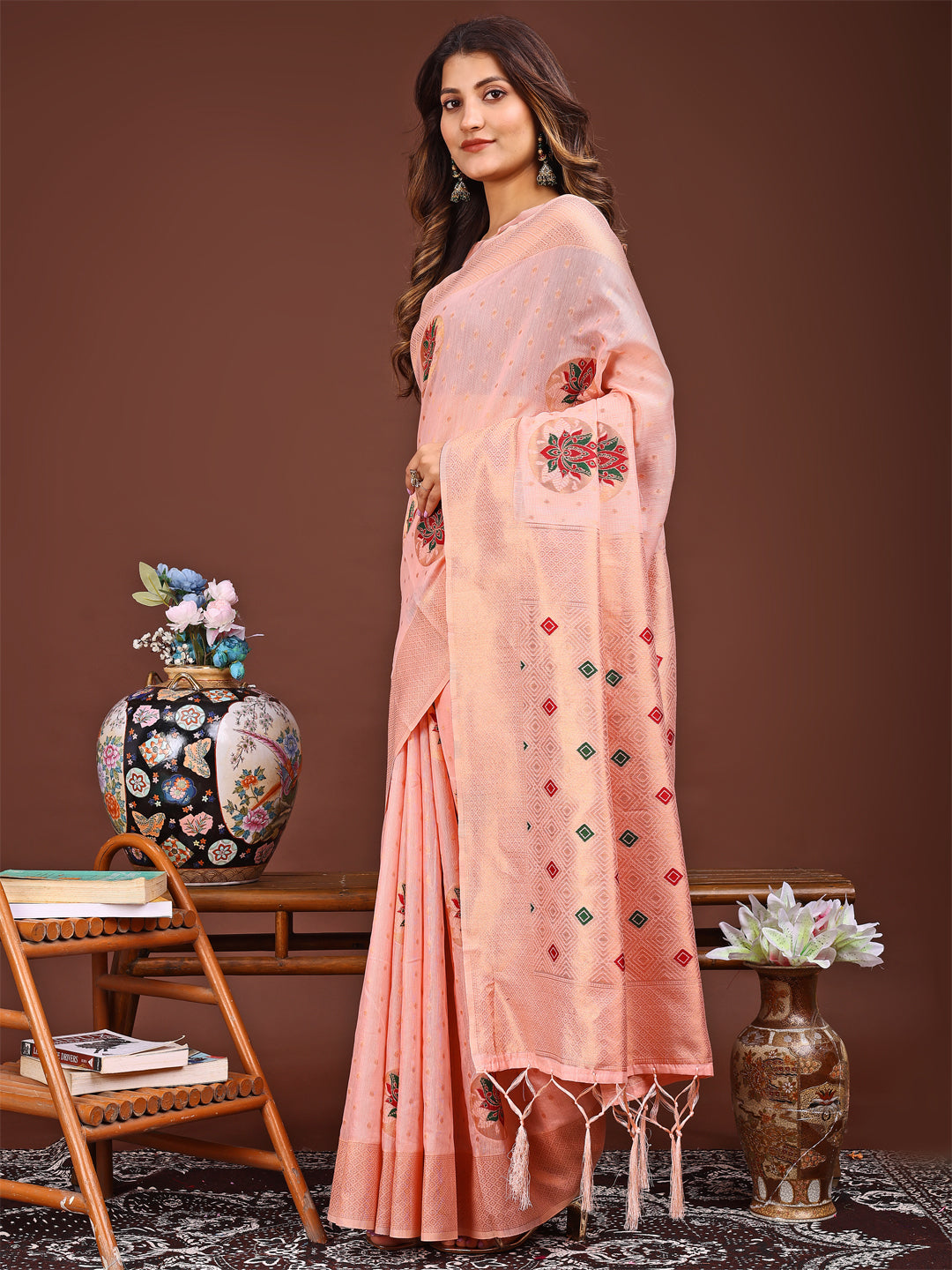 Astita Elegant Pink Woven Work Saree - A Whiff of Tradition Wrapped in Grace - Distacart