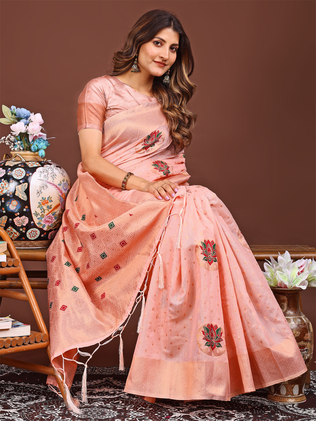 Astita Elegant Pink Woven Work Saree - A Whiff of Tradition Wrapped in Grace - Distacart