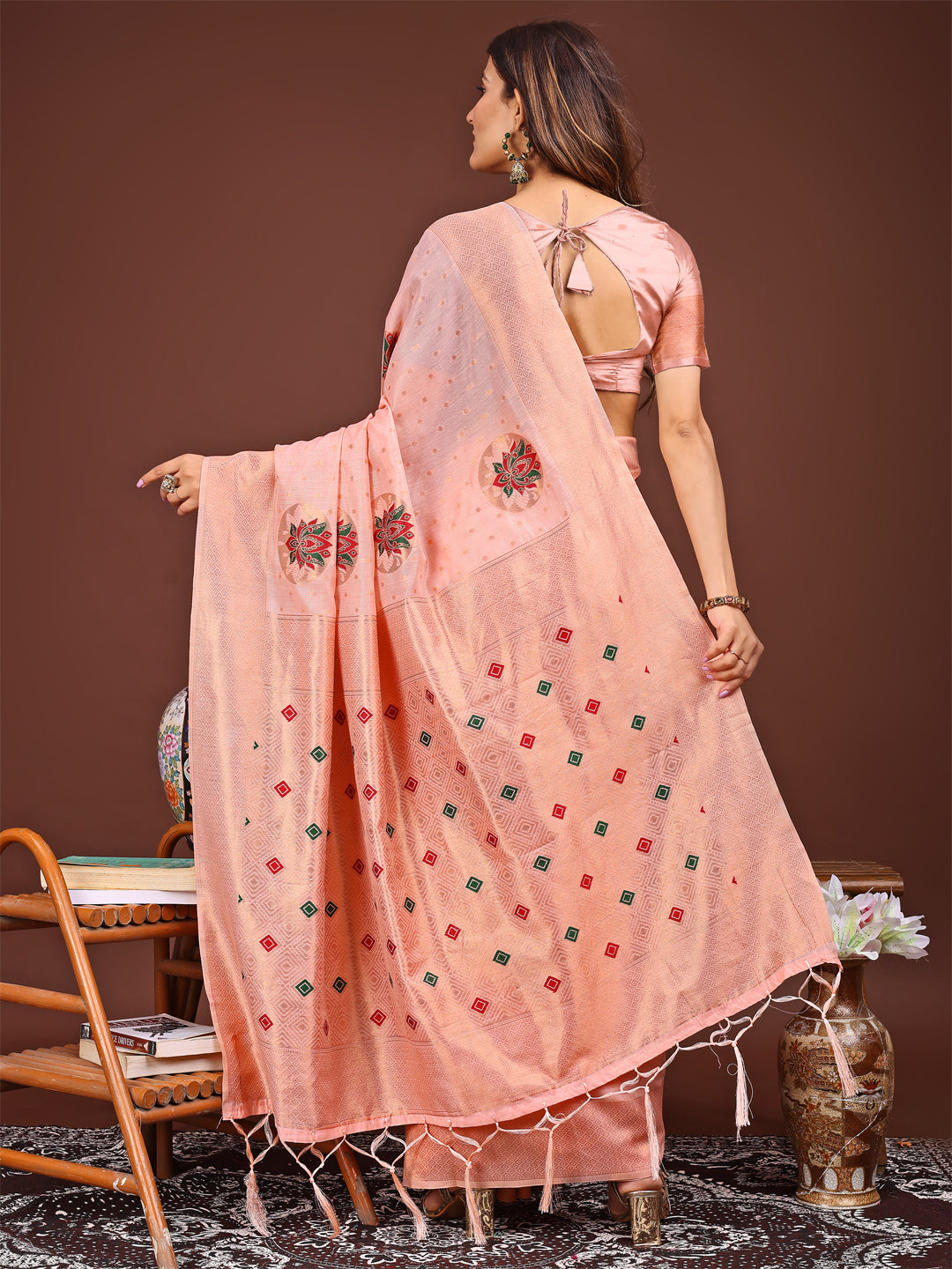 Astita Elegant Pink Woven Work Saree - A Whiff of Tradition Wrapped in Grace - Distacart