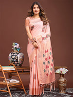 Thumbnail for Astita Peach Jacquard Saree with Tassels - Radiate Soft Elegance and Timeless Beauty