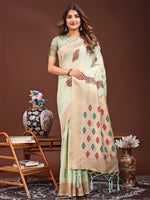 Thumbnail for Astita Light Green Jacquard Saree with Tassels - Radiate Soft Elegance and Timeless Beauty - Distacart