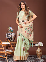 Thumbnail for Astita Light Green Jacquard Saree with Tassels - Radiate Soft Elegance and Timeless Beauty - Distacart