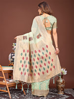 Thumbnail for Astita Light Green Jacquard Saree with Tassels - Radiate Soft Elegance and Timeless Beauty - Distacart