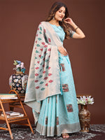 Thumbnail for Astita Sky Blue Jacquard Saree with Tassels - Radiate Soft Elegance and Timeless Beauty - Distacart