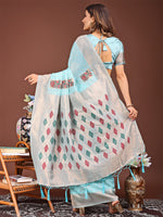 Thumbnail for Astita Sky Blue Jacquard Saree with Tassels - Radiate Soft Elegance and Timeless Beauty - Distacart