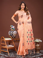 Thumbnail for Astita Orange Jacquard Saree with Tassels - Radiate Soft Elegance and Timeless Beauty - Distacart