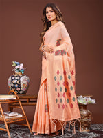 Thumbnail for Astita Orange Jacquard Saree with Tassels - Radiate Soft Elegance and Timeless Beauty - Distacart