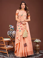 Thumbnail for Astita Orange Jacquard Saree with Tassels - Radiate Soft Elegance and Timeless Beauty - Distacart