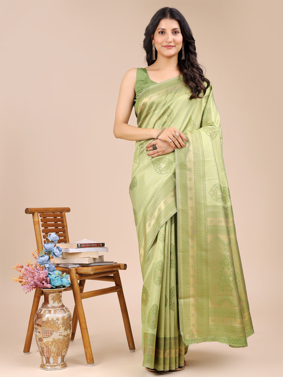 Astita Light Green Banarasi silk Woven Zari Work Traditional Tassel Saree - Distacart