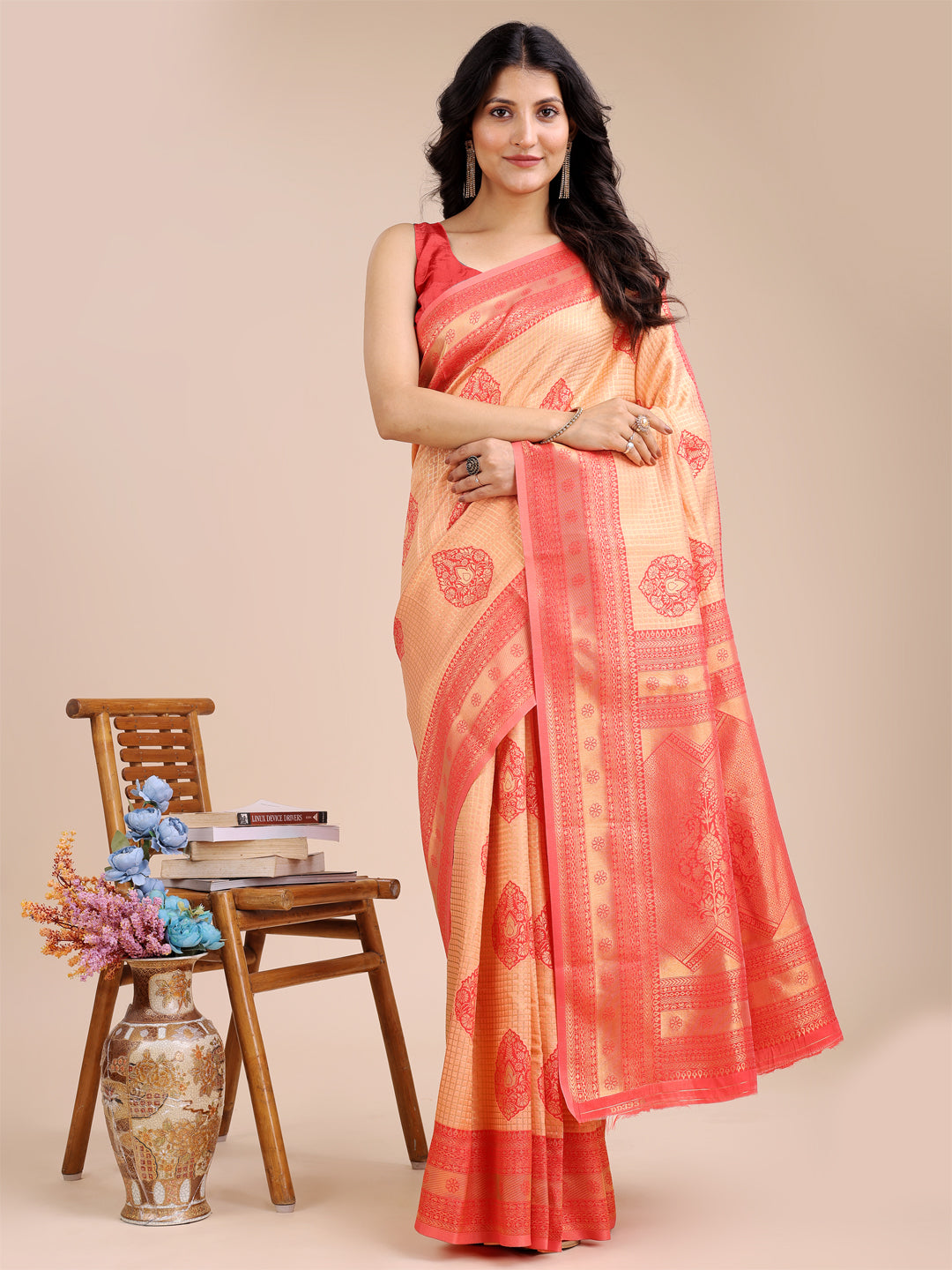 Astita Orange & Red Banarasi silk Woven Zari Work Traditional Tassel Saree - Distacart