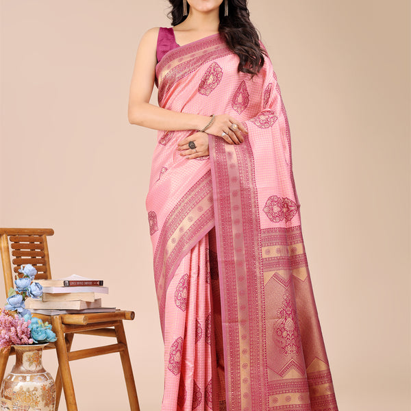 Astita Light Pink & Magenta Banarasi silk Woven Zari Work Traditional Tassel Saree - Distacart