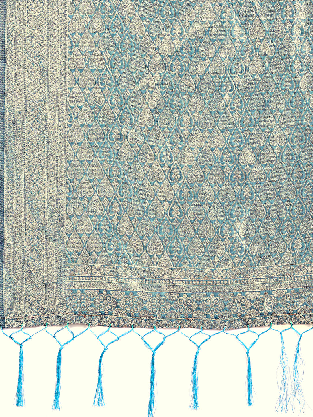 Astita Graceful Sky Blue Lichi Silk Saree with Contrast Blue Woven Border & Floral Zari Design - Wedding & Festive Wear - Distacart