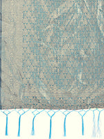 Thumbnail for Astita Graceful Sky Blue Lichi Silk Saree with Contrast Blue Woven Border & Floral Zari Design - Wedding & Festive Wear - Distacart
