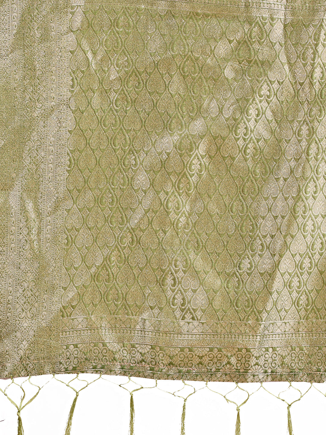 Astita Graceful Mehndi Green Lichi Silk Saree with Contrast Blue Woven Border & Floral Zari Design - Wedding & Festive Wear - Distacart
