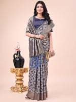 Thumbnail for Astita Graceful Navy Blue Lichi Silk Saree with Contrast Blue Woven Border & Floral Zari Design - Wedding & Festive Wear - Distacart
