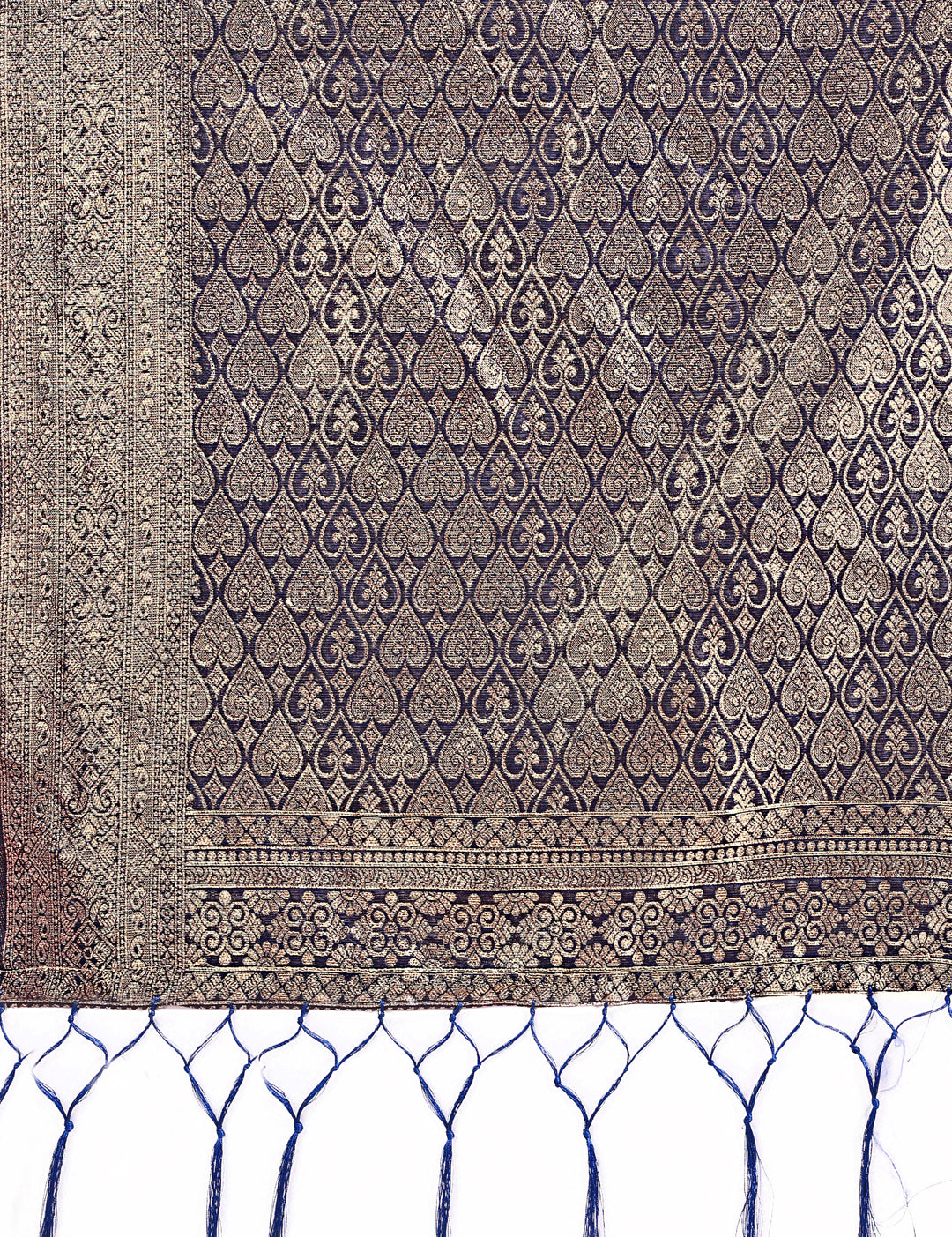 Astita Graceful Navy Blue Lichi Silk Saree with Contrast Blue Woven Border & Floral Zari Design - Wedding & Festive Wear - Distacart