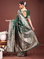 Thumbnail for Astita Emerald Green Banarasi Silk Saree with Zari Floral Work - Elegance Woven in Every Thread - Distacart