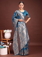 Thumbnail for Astita Emerald Teal Green Banarasi Silk Saree with Zari Floral Work - Elegance Woven in Every Thread - Distacart