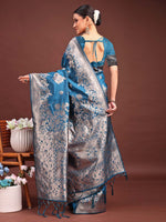 Thumbnail for Astita Emerald Teal Green Banarasi Silk Saree with Zari Floral Work - Elegance Woven in Every Thread - Distacart