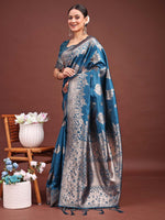 Thumbnail for Astita Emerald Teal Green Banarasi Silk Saree with Zari Floral Work - Elegance Woven in Every Thread - Distacart