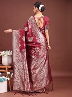 Thumbnail for Astita Emerald Maroon Banarasi Silk Saree with Zari Floral Work - Elegance Woven in Every Thread - Distacart
