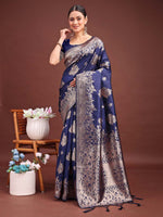 Thumbnail for Astita Emerald Navy Blue Banarasi Silk Saree with Zari Floral Work - Elegance Woven in Every Thread - Distacart