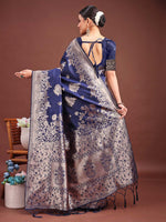 Thumbnail for Astita Emerald Navy Blue Banarasi Silk Saree with Zari Floral Work - Elegance Woven in Every Thread - Distacart
