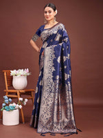 Thumbnail for Astita Emerald Navy Blue Banarasi Silk Saree with Zari Floral Work - Elegance Woven in Every Thread - Distacart