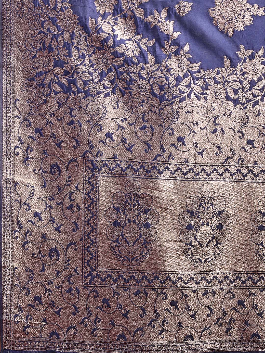 Astita Emerald Navy Blue Banarasi Silk Saree with Zari Floral Work - Elegance Woven in Every Thread - Distacart