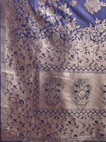 Thumbnail for Astita Emerald Navy Blue Banarasi Silk Saree with Zari Floral Work - Elegance Woven in Every Thread - Distacart