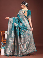 Thumbnail for Astita Emerald Sea Green Banarasi Silk Saree with Zari Floral Work - Elegance Woven in Every Thread - Distacart