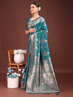Thumbnail for Astita Emerald Sea Green Banarasi Silk Saree with Zari Floral Work - Elegance Woven in Every Thread - Distacart