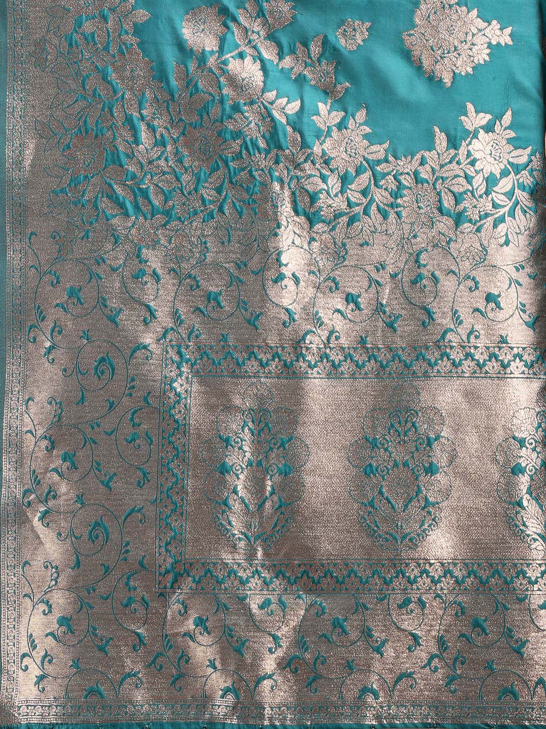 Astita Emerald Sea Green Banarasi Silk Saree with Zari Floral Work - Elegance Woven in Every Thread - Distacart