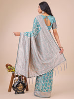 Thumbnail for Astita Elegant Sea Green Linen Cotton Saree with Silver Zari Border & Geometric Weave - Daily,Office & Festive Wear - Distacart
