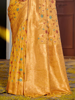 Thumbnail for Astita Graceful Yellow Banarasi Silk Saree with Golden Zari Woven Border & Floral Jaal - Wedding & Festive Wear