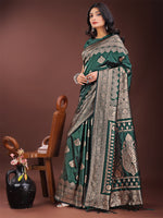 Thumbnail for Astita Graceful Green Banarasi Silk Saree with Silver Zari - Perfect Ethnic Wear for Weddings & Festive Moments - Distacart