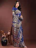 Thumbnail for Astita Graceful Navy Blue Banarasi Silk Saree with Silver Zari - Perfect Ethnic Wear for Weddings & Festive Moments - Distacart