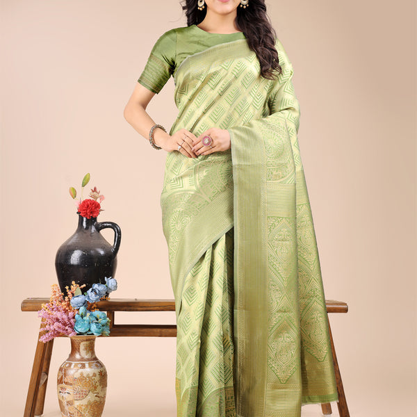 Astita Light Green Banarasi silk Woven Zari Work Traditional Tassel Saree - Distacart